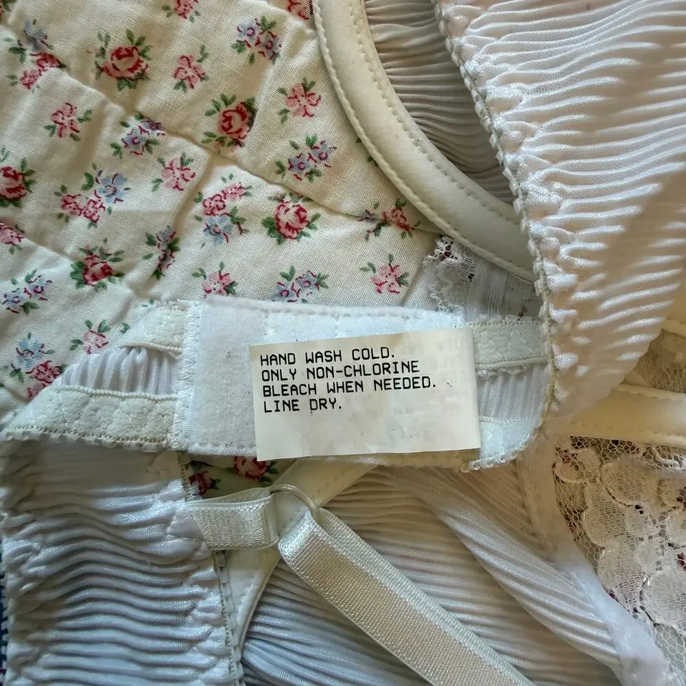 Vintage White Sheer Lace Underwire Balconette Bra Lingerie Sz 34C